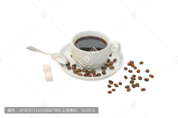 咖啡杯和白色背景的谷物