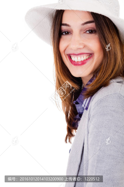 微笑的女模型側(cè)面姿勢(shì)