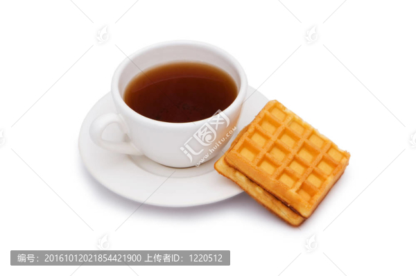 比利時(shí)華夫餅茶和孤立在白色