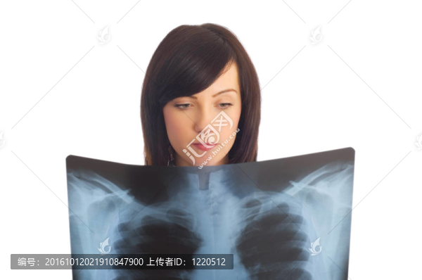 女醫(yī)生看白色X光圖像