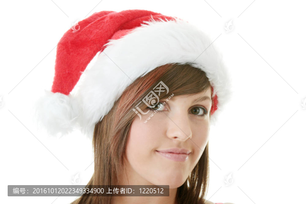 十幾歲的女人戴Santa帽