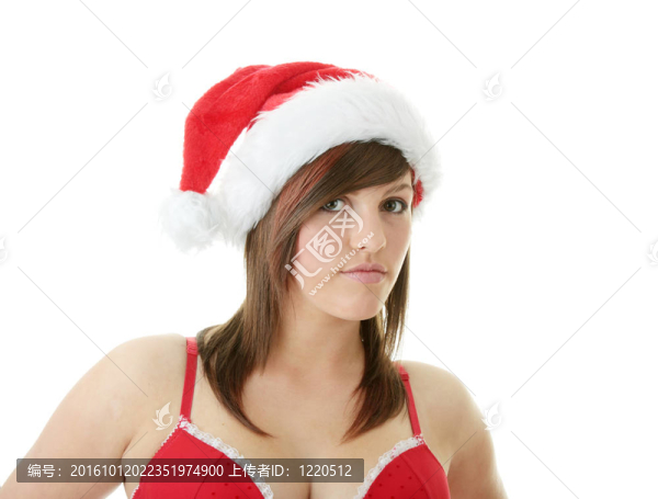 十幾歲的女人戴Santa帽
