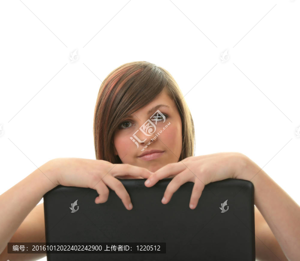 帶筆記本電腦的女孩。