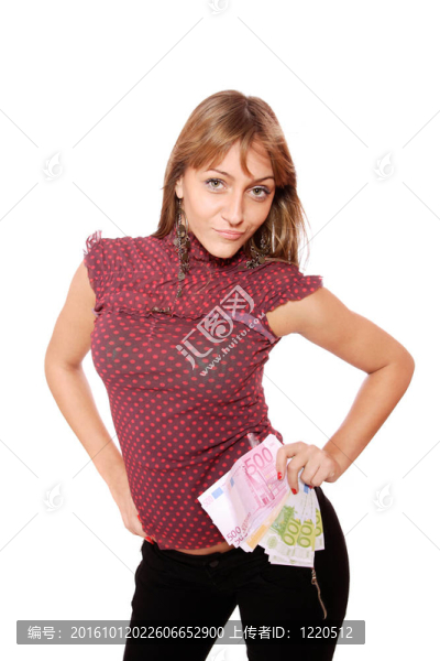 一群歐元鈔票的快樂女人。