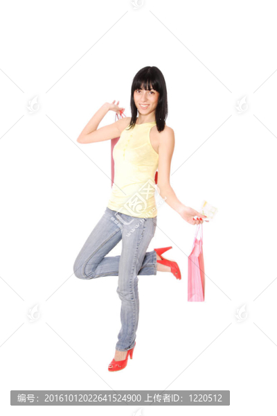帶購物袋的快樂女人