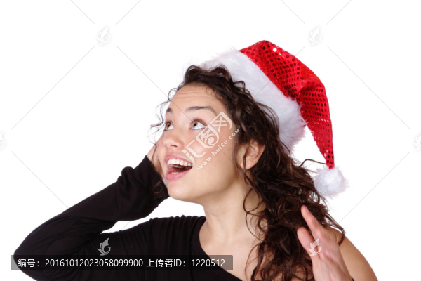 戴圣誕帽的年輕女子