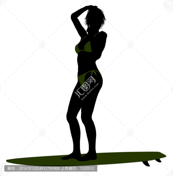 女沖浪剪影插圖
