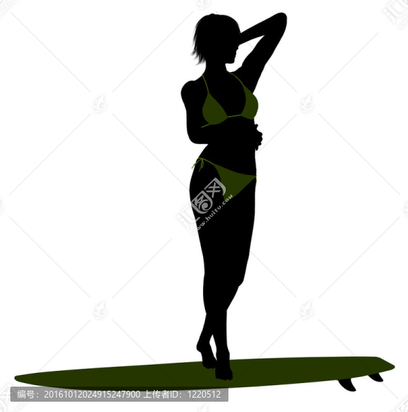 女沖浪剪影插圖