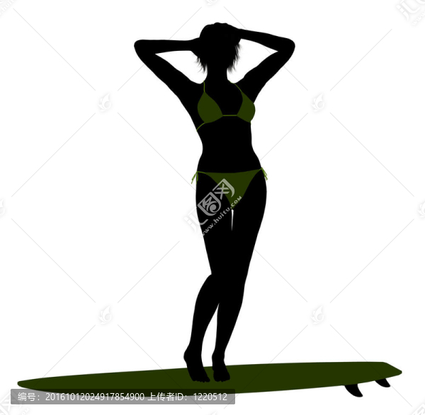 女沖浪剪影插圖