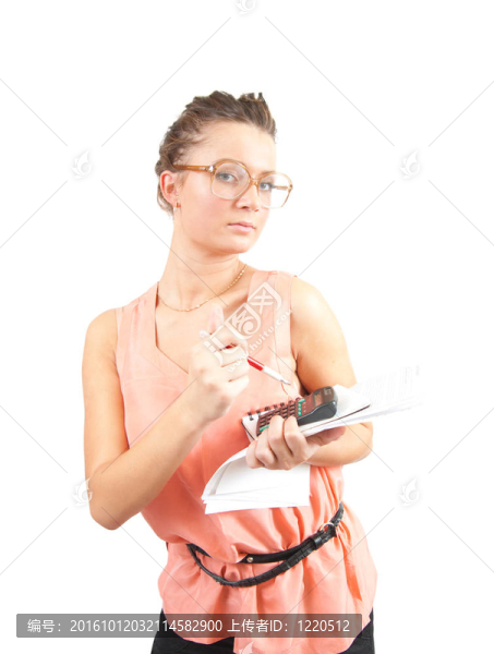 戴眼鏡的女商人與文件