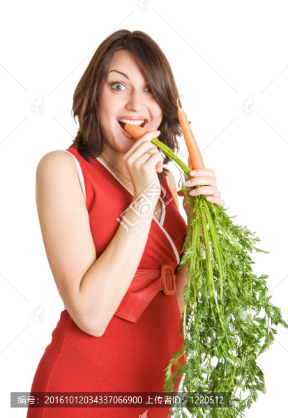 懷孕婦女新鮮胡蘿卜；白色分離