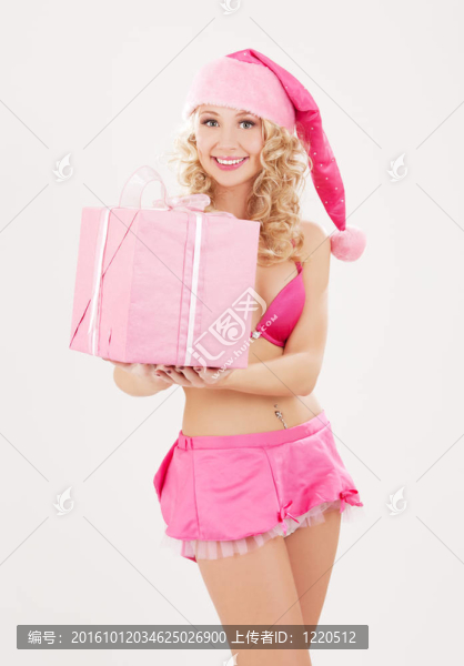 快樂圣誕助手與禮品盒女孩