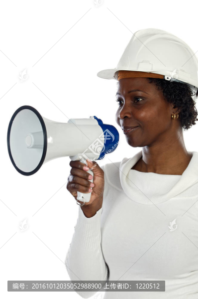 建筑師的女人用擴音器