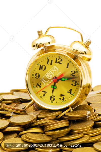 時間是金錢概念與時鐘和硬幣