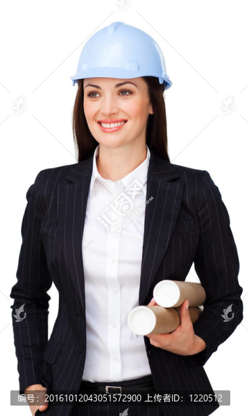 自信的女建筑師用的安全帽