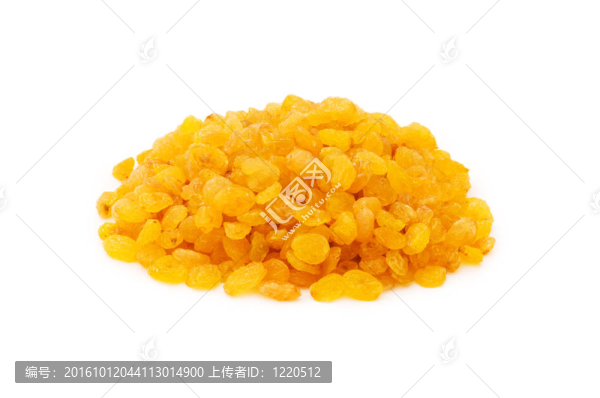 白色背景上的黃色葡萄干