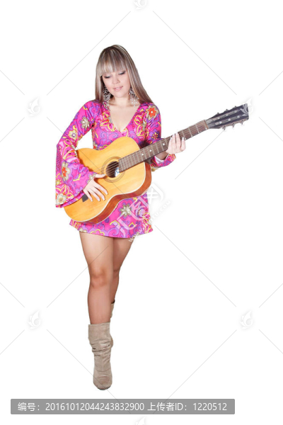 漂亮的女孩，白色的吉他