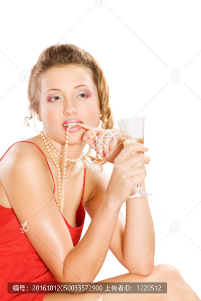 迷人的女孩與香檳玻璃