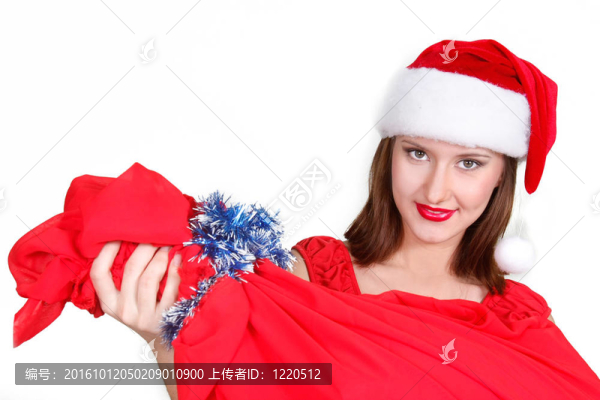 圣誕女孩，紅色的袋子白色