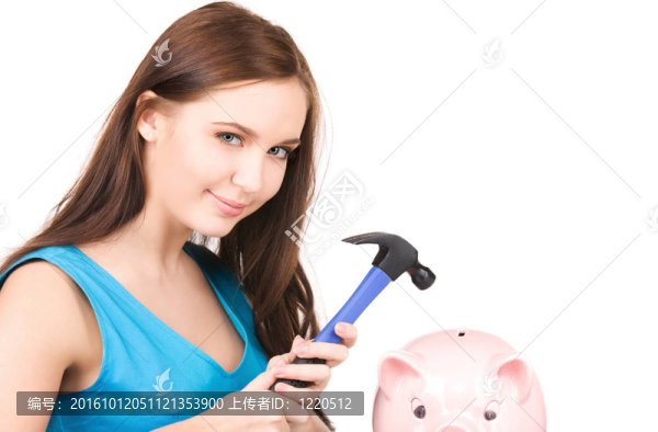 少女與小豬銀行和錘子