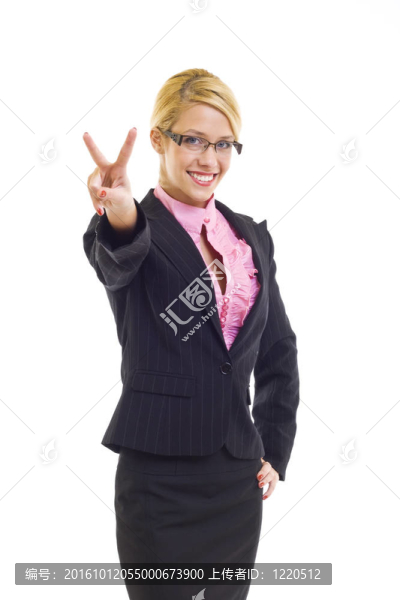 漂亮的女商人勝利的標志