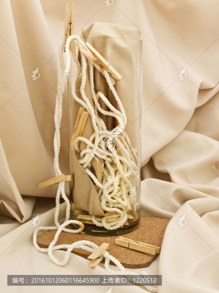 用衣夾組成；線和花瓶