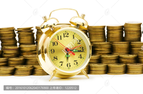 時(shí)間是金錢(qián)概念與時(shí)鐘和硬幣