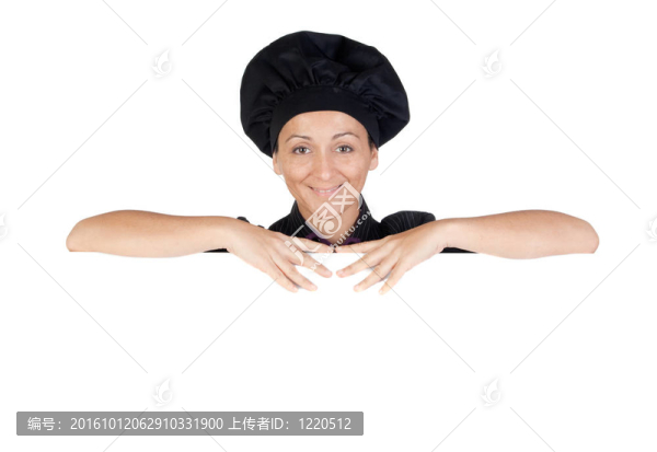 漂亮的廚師女孩在一個空白的海報