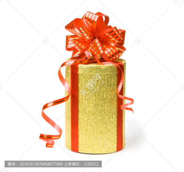 帶紅絲帶的黃金禮品盒