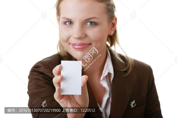 帶有空白名片的女士