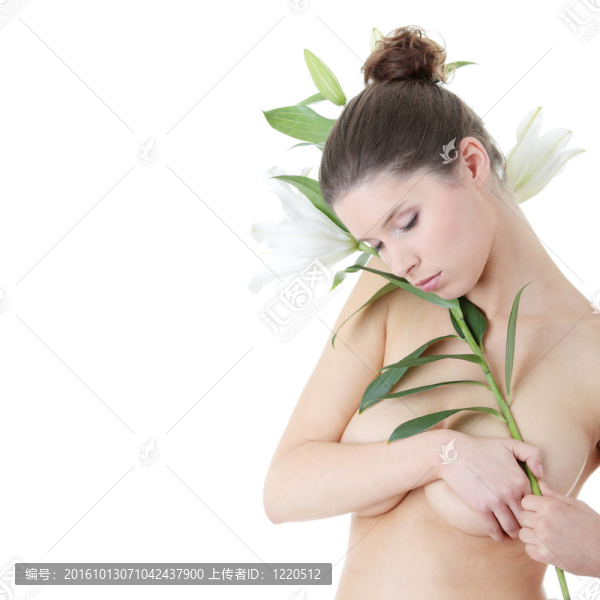 鮮花清新美麗女人肖像