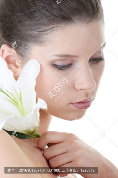 鮮花清新美麗女人肖像