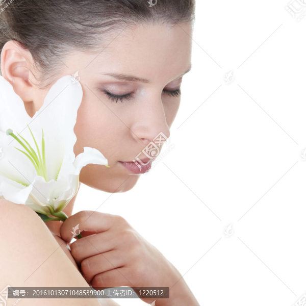 鮮花清新美麗女人肖像