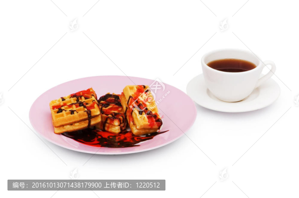 比利時華夫餅茶和孤立在白色