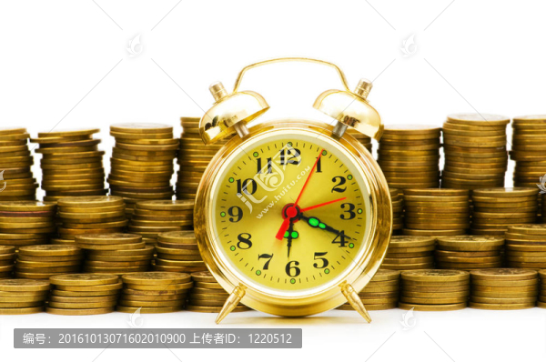 時(shí)間是金錢概念與時(shí)鐘和硬幣