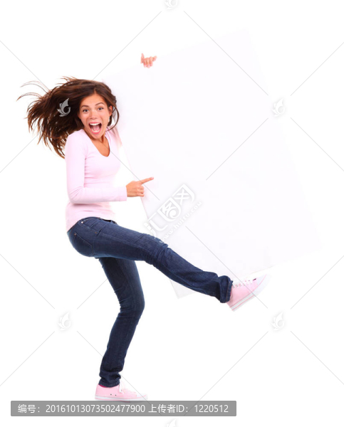 興奮的女人控股標志