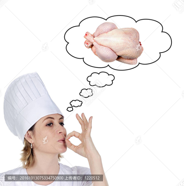 漂亮廚師女孩考慮烹飪美味雞肉