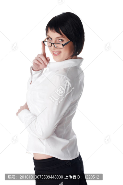 穿著白色襯衫的迷人的年輕商業(yè)女性