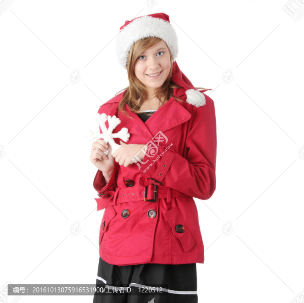 漂亮的圣誕節(jié)少女在圣誕老人帽