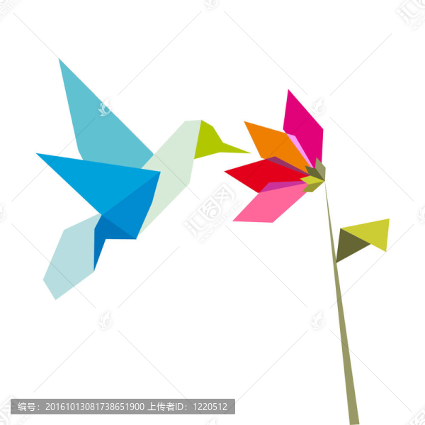 折紙花和蜂鳥白