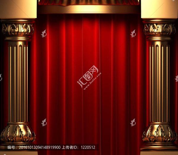金色柱子背后的紅色天鵝絨窗簾