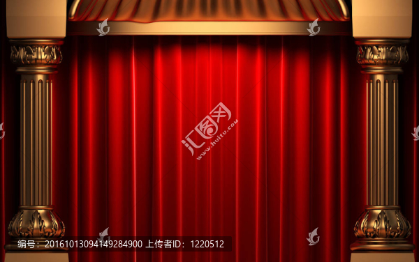 金色柱子背后的紅色天鵝絨窗簾