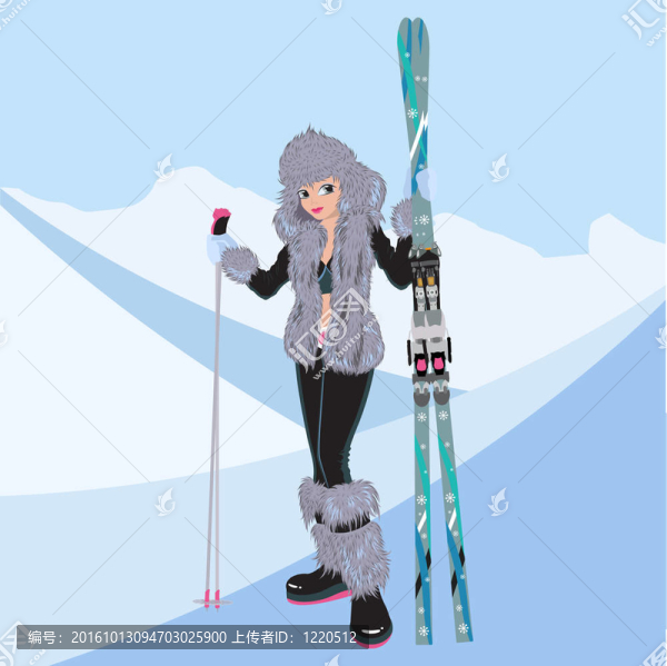 美麗的女孩與高山滑雪