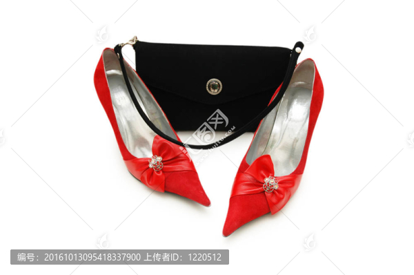 紅色女子鞋和白色的白色隔離袋