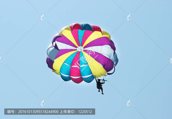 藍天上空的彩色降落傘