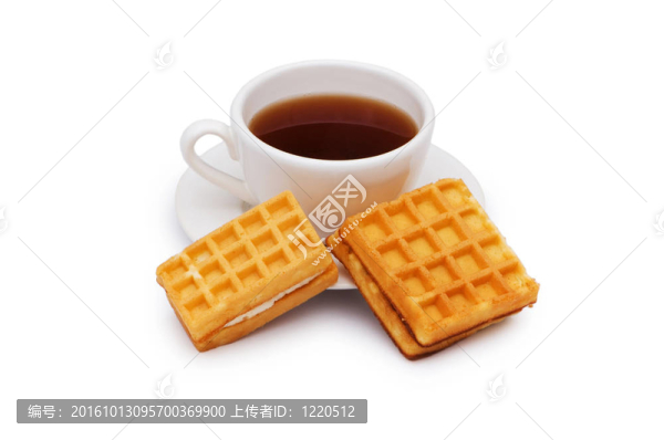 比利時(shí)華夫餅茶和孤立在白色