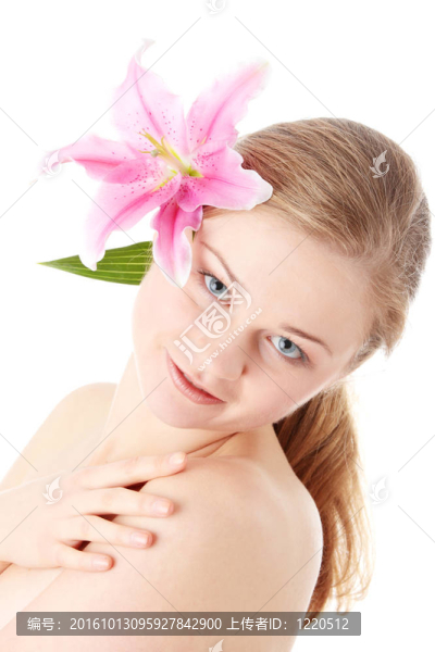 美麗的金發(fā)女人與lily,flower