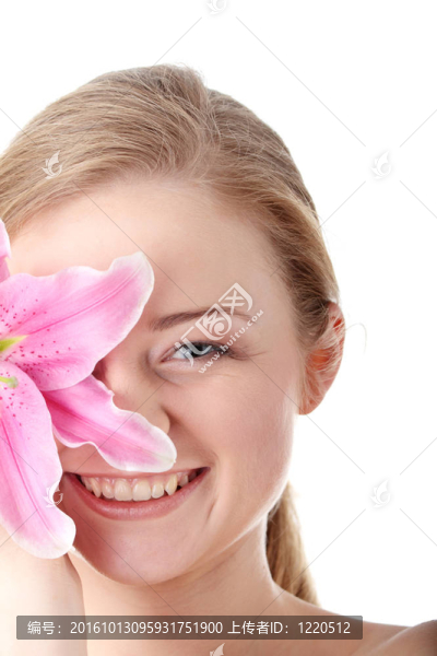 美麗的金發(fā)女人與lily,flower