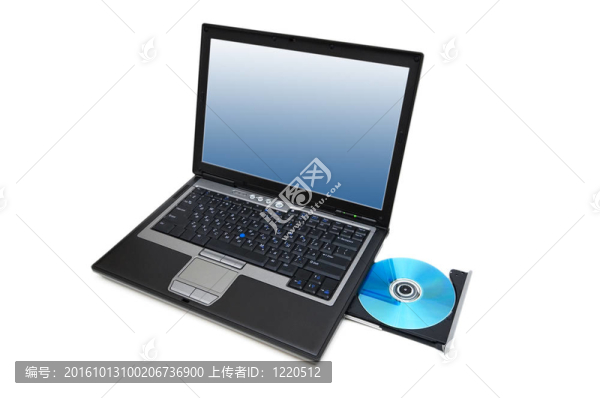 筆記本電腦和CD驅(qū)動器上孤立的白色