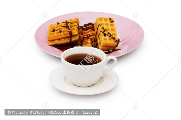 比利時華夫餅茶和孤立在白色
